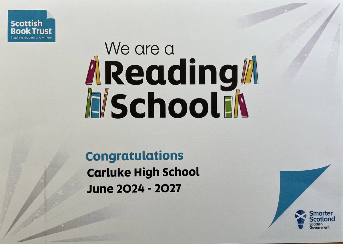 CarlukeHS's tweet image. We are officially a Reading School

A big thanks to #MsKelly #MrsMartin and our ever expanding network of #PupilReadingAmbassadors for all their work.

We already have started work on achieving our Silver award 🩶🩶🩶🩶🩶🩶🩶🩶🩶
@scottishbktrust @CarlukeLiteracy