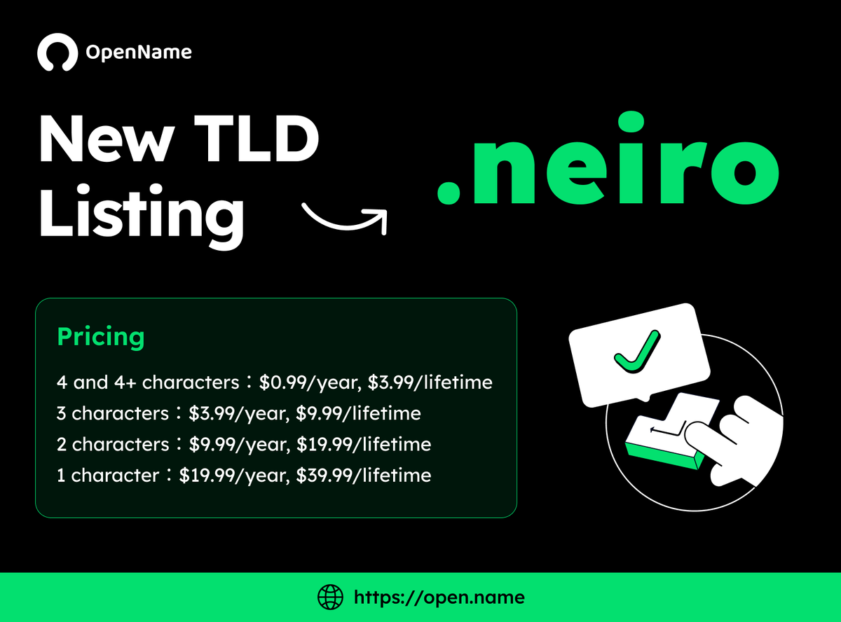 ✨OpenName New TLD Listing: .neiro

📷Register it now: app.open.name/tld/neiro

#NEIRO