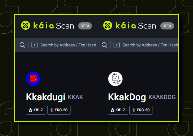 📢 Kkakdugi &amp; Kkakdog Now Registered on KaiaScan!

🌐 Among the meme coins in the Kaia ecosystem, Kkakdugi and <a href="/kkakdog/">Kkakdog</a> are the only ones that have been prioritized for registration on KaiaScan, the blockchain explorer of Asia's No.1 mainnet, <a href="/KaiaChain/">Kaia</a>! 🌊

⛓️ Kkakdugi on