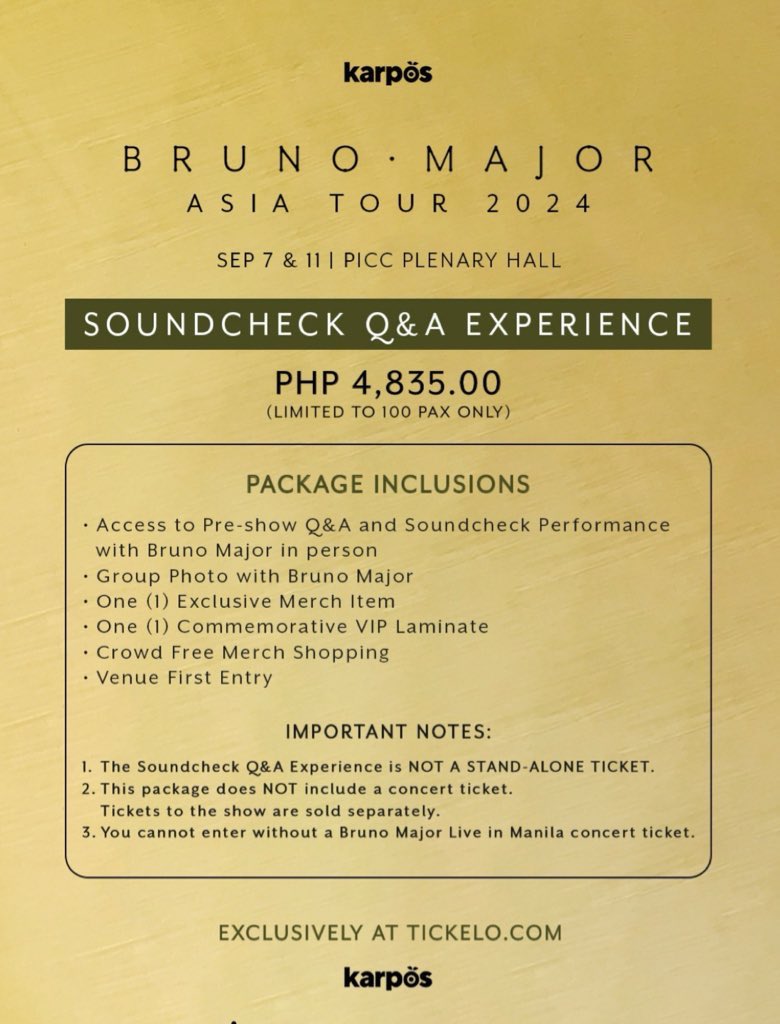 aynah_jo's tweet photo. 🎫 Selling both 1  VIP  TICKET &amp; Soundcheck Q&amp;A Experience 

Sept 7 (Saturday), soundcheck starts 5PM, show starts 8PM 

RFS: conflicting schedule; need funds

#brunomajorinmanila
#brunomajorconcert
#brunomajor https://t.co/ZUEZWK6fCM