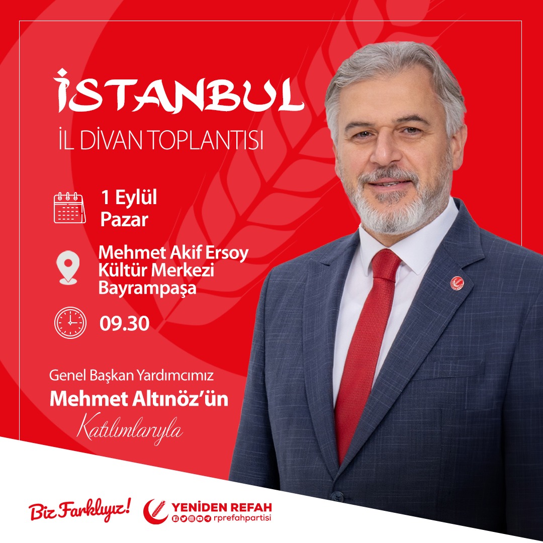 İl Divan Toplantımız, Genel Başkan Yardımcımız Mehmet Altınöz'ün katılımlarıyla gerçekleşecektir.

📅 1 Eylül Pazar
🕒 Saat 09:30
📍 Mehmet Akif Ersoy Kültür Merkezi / Bayrampaşa