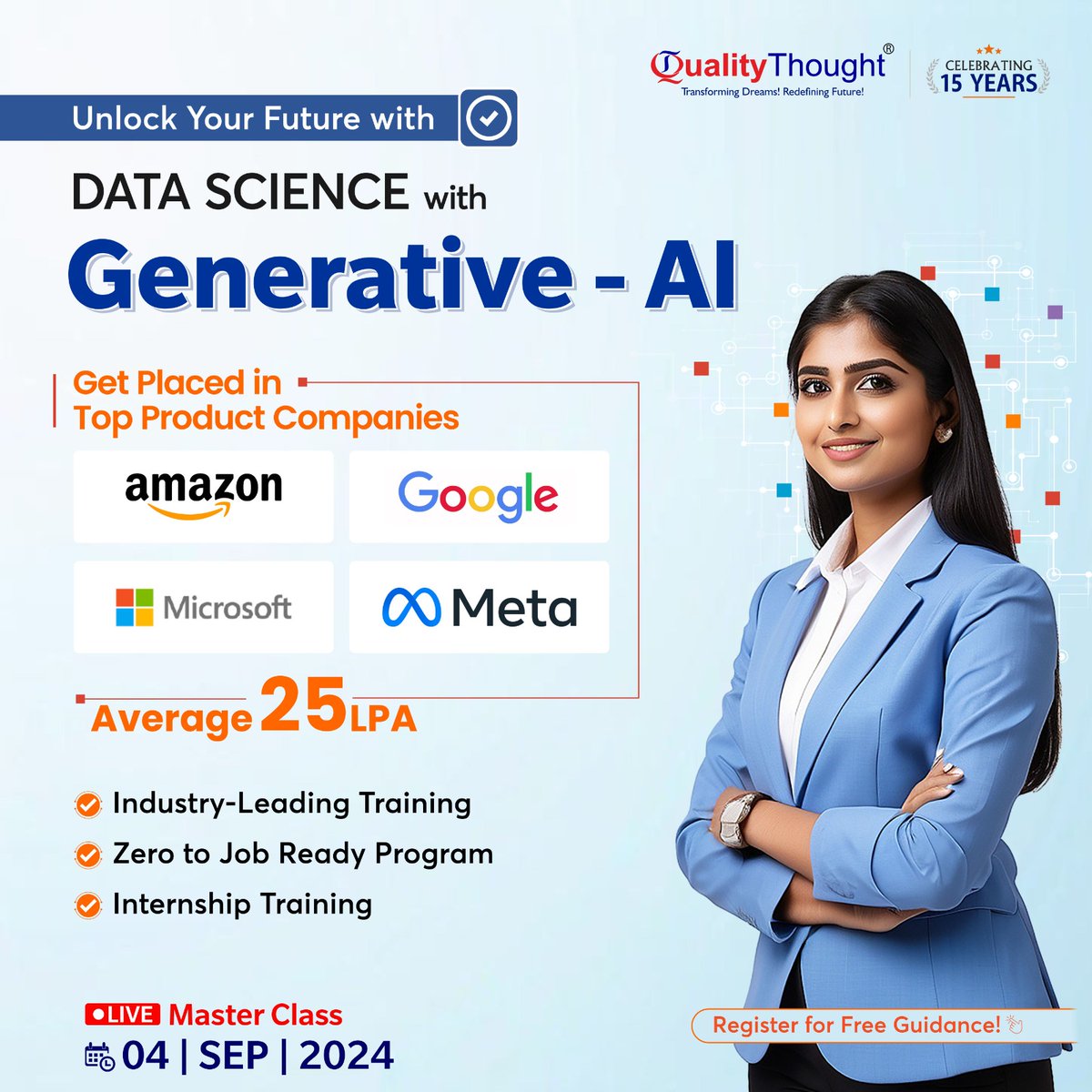 QTTWorld's tweet image. Are you intrigued by the power of data? Ever wondered how Artificial Intelligence is reshaping the world?          Attend our Free Master Class on 04 SEP 2024.      

🌐Register for the Course: qualitythought.in/registernow 
📷 Contact: 73373 44490
#data #datascience