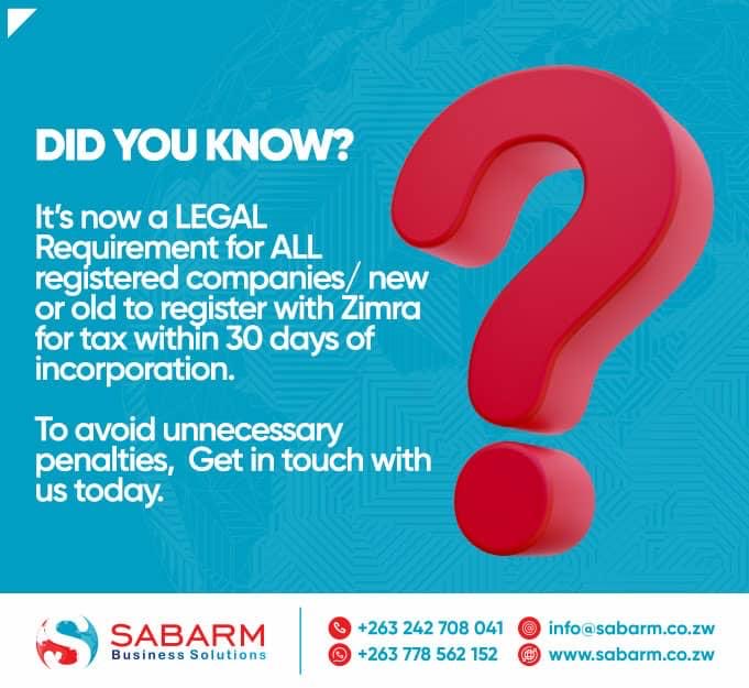 Did your know that it is a legal requirement for you to register your business with Zimra ?