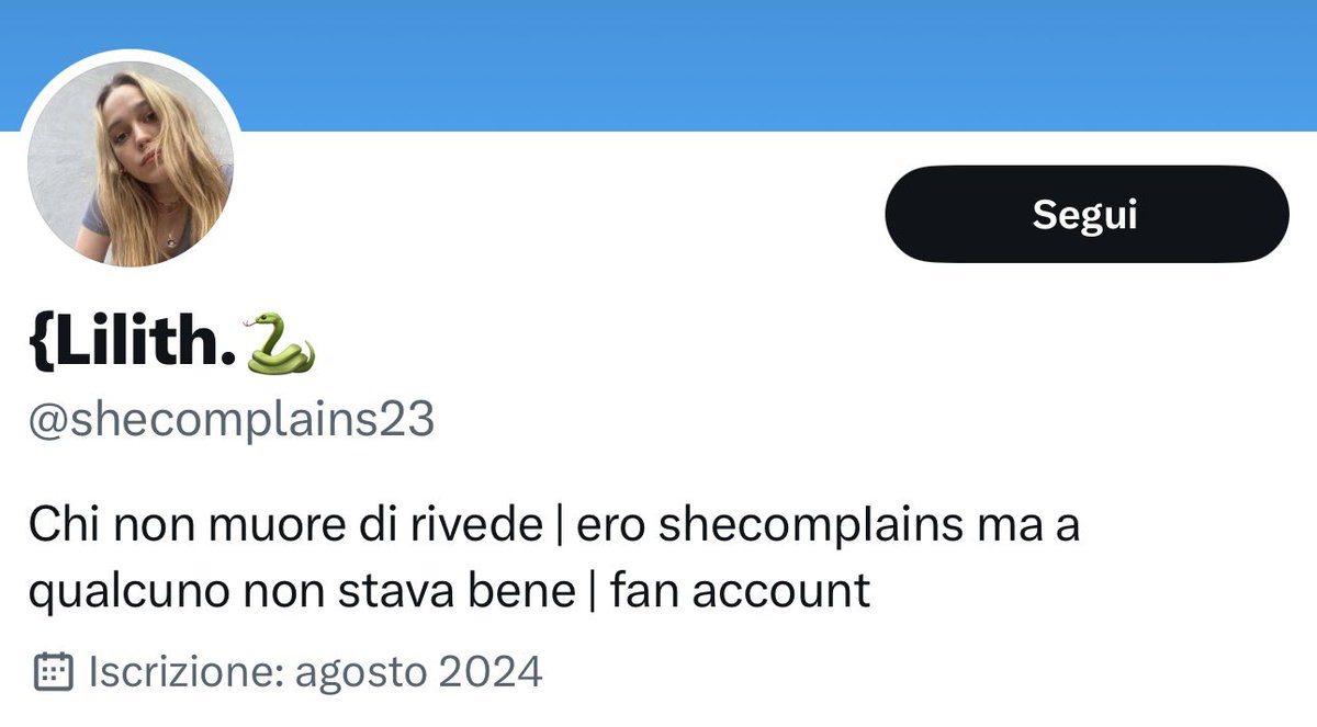 Giorno e non buongiorno perché a Lilith è saltato l’account quindi ora muti correte a seguirla su quello nuovo ovvero <a href="/shecomplains23/">{Lilith.🐍</a>, su su avanti svelti muoversi