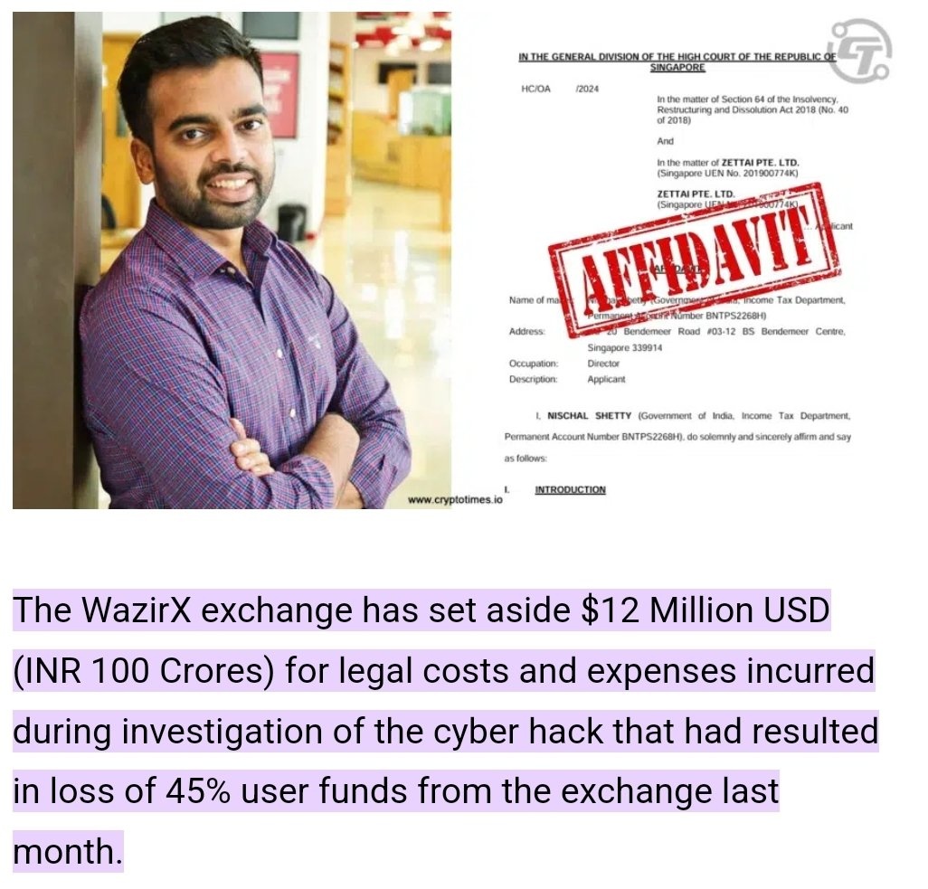 EverythingAjay's tweet photo. 🚨WHAT A SHAME !

#WazirX has set aside and will be spending $12M ( ₹100 Crore) of 🇮🇳users money in Singapore 🇸🇬 

Ye funds bhi 🇮🇳Indian users ka hi hai that is taken out of customers funds for expenses

Logo ko 34% vapas toh nahi milega, lekin ₹100 crore spend hojayega

🤷🏻 https://t.co/HPv8FiXmhI