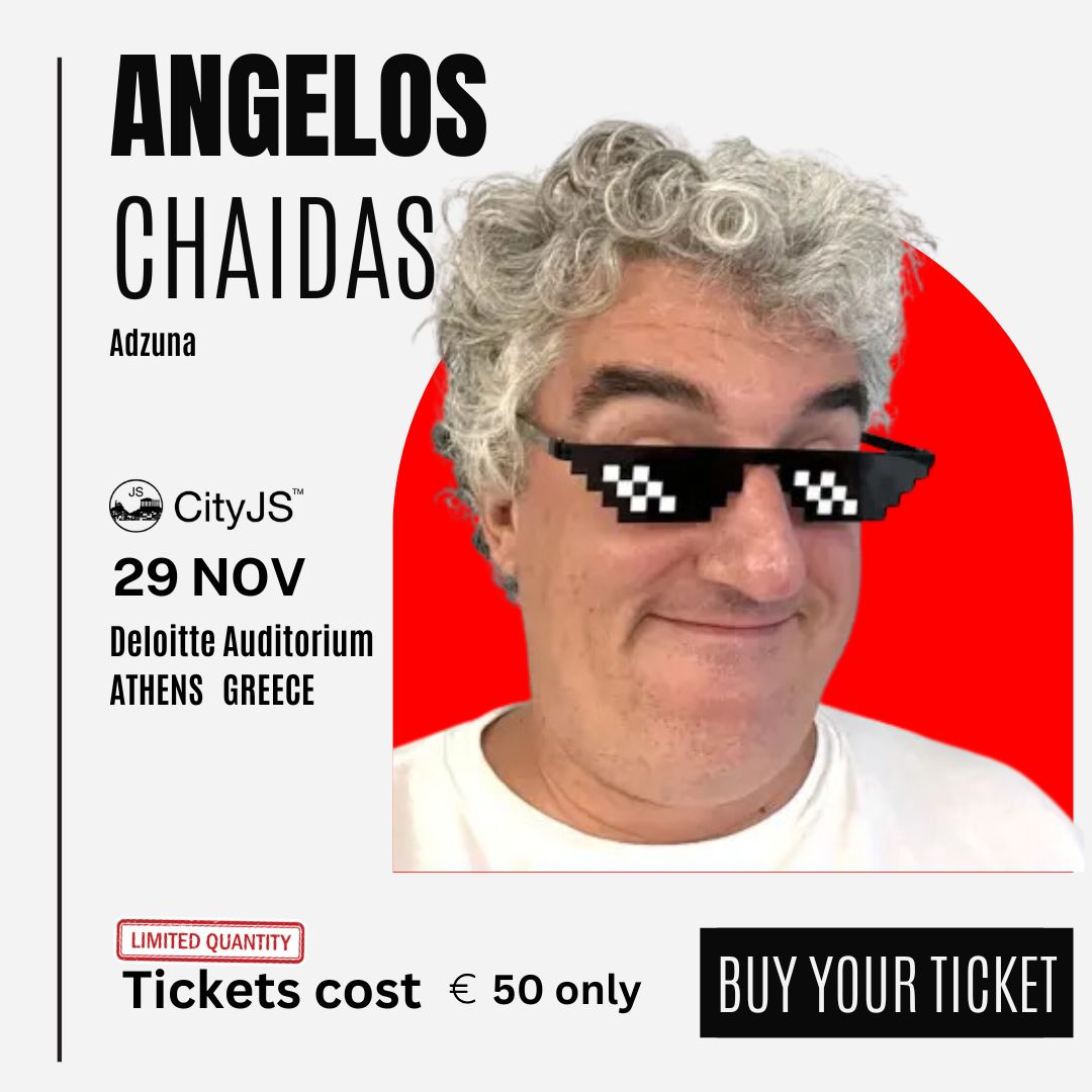 CityJS Conferences (@cityjsconf) on Twitter photo It is true we are back in #Athens 🇬🇷 for #CityJSAthens 2024 v 2.0
Our first speaker is <a href="/chaidas/">Angelos Chaidas</a> and this time he will be on the main stage..
Tickets are just 50 euro - bargain! - limited amount!
athens.cityjsconf.org It is true we are back in #Athens 🇬🇷 for #CityJSAthens 2024 v 2.0
Our first speaker is <a href="/chaidas/">Angelos Chaidas</a> and this time he will be on the main stage..
Tickets are just 50 euro - bargain! - limited amount!
athens.cityjsconf.org