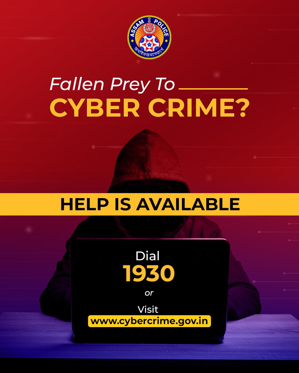 assampolice's tweet photo. Lost Money to Financial Cyber Fraud? 

Dial 1930

Victims of Financial Fraud can call on Helpline Number 1930 within 24 hours for quick &amp; immediate assistance.

#ReportCyberFraud https://t.co/0vSrNqHAU6