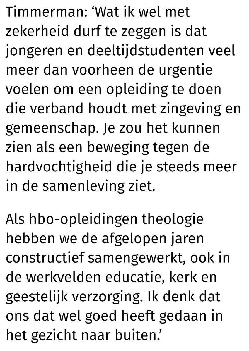 Tegenbeweging: keuze #theologie

@Marchientim: Jongeren en dt-stud's voelen 'urgentie ... om opleiding te doen die verband houdt met zingeving en gemeenschap'
... 'als een beweging tegen de hardvochtigheid die je steeds meer in de samenleving ziet' @nd.nl

nd.nl/geloof/geloof/…