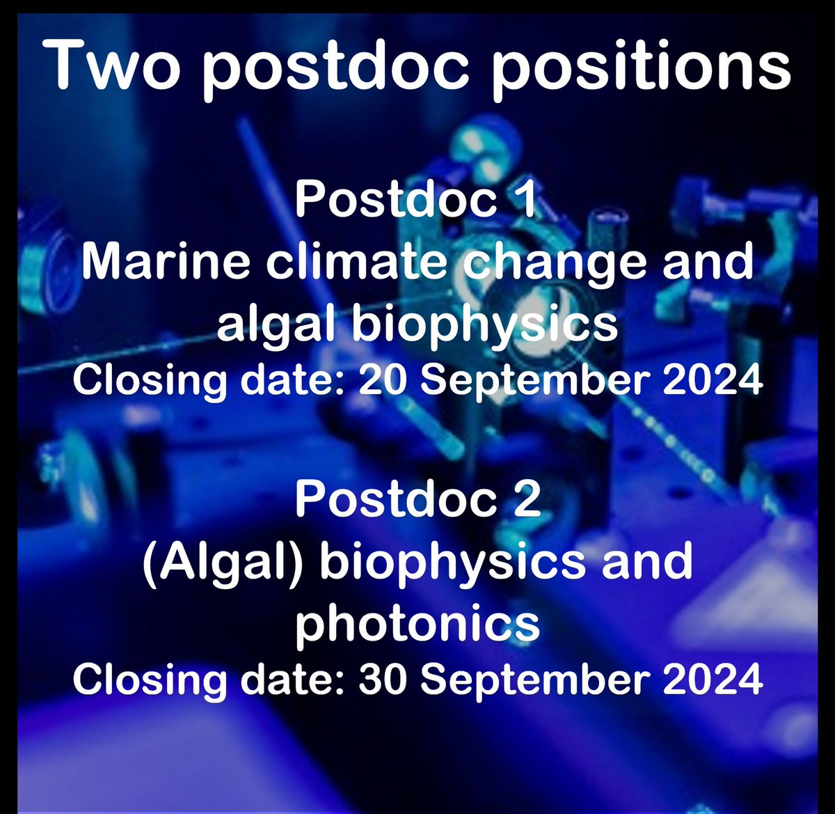 Umeå Marine Sciences Centre (@umea_uni_marine) on Twitter photo Join us! We have two #postdoc positions on algal #biophysics:
1. #ClimateChange responses (📆20 Sept)
2. #Photosynthesis mechanisms (📆30 Sept)
heidiburdett.wordpress.com/lab-opportunit…
#Physics #MarineScience <a href="/umeauniversity/">Umeå University</a> <a href="/nick_kamenos/">Nick Kamenos</a> <a href="/HLBurdett/">Heidi Burdett</a> <a href="/n_maccaferri/">Nicolò Maccaferri</a> Join us! We have two #postdoc positions on algal #biophysics:
1. #ClimateChange responses (📆20 Sept)
2. #Photosynthesis mechanisms (📆30 Sept)
heidiburdett.wordpress.com/lab-opportunit…
#Physics #MarineScience <a href="/umeauniversity/">Umeå University</a> <a href="/nick_kamenos/">Nick Kamenos</a> <a href="/HLBurdett/">Heidi Burdett</a> <a href="/n_maccaferri/">Nicolò Maccaferri</a>