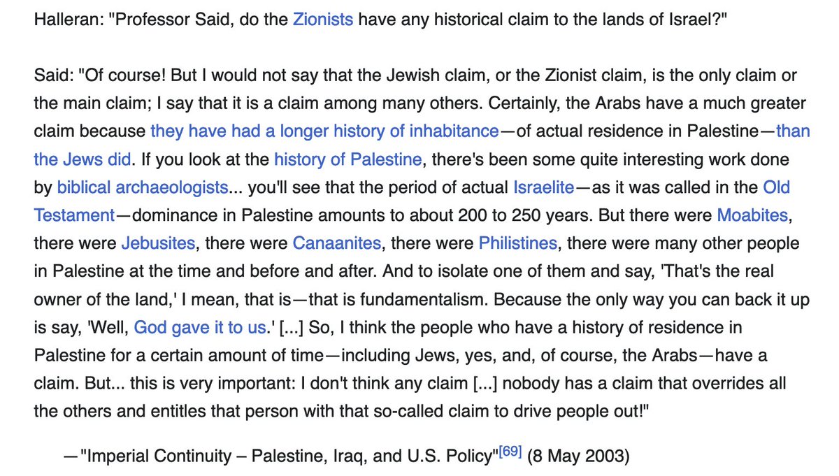 DrDadabhoy's tweet image. Edward Said over 20 years ago responding to Zionist logic.