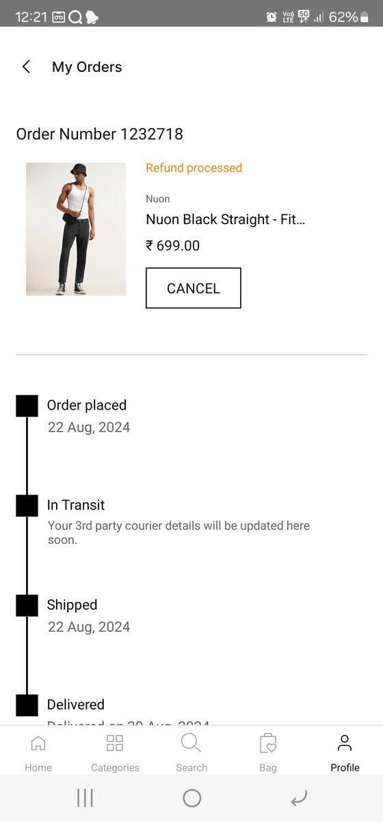 NehalAkhter9's tweet photo. @WestsideStores Don't shopping from westside during sale. they are doing fraud with customers. Firstly order placed and after week order cancelled and processed refund without any reason. And now product is out of stock. https://t.co/SYj92O6vqf