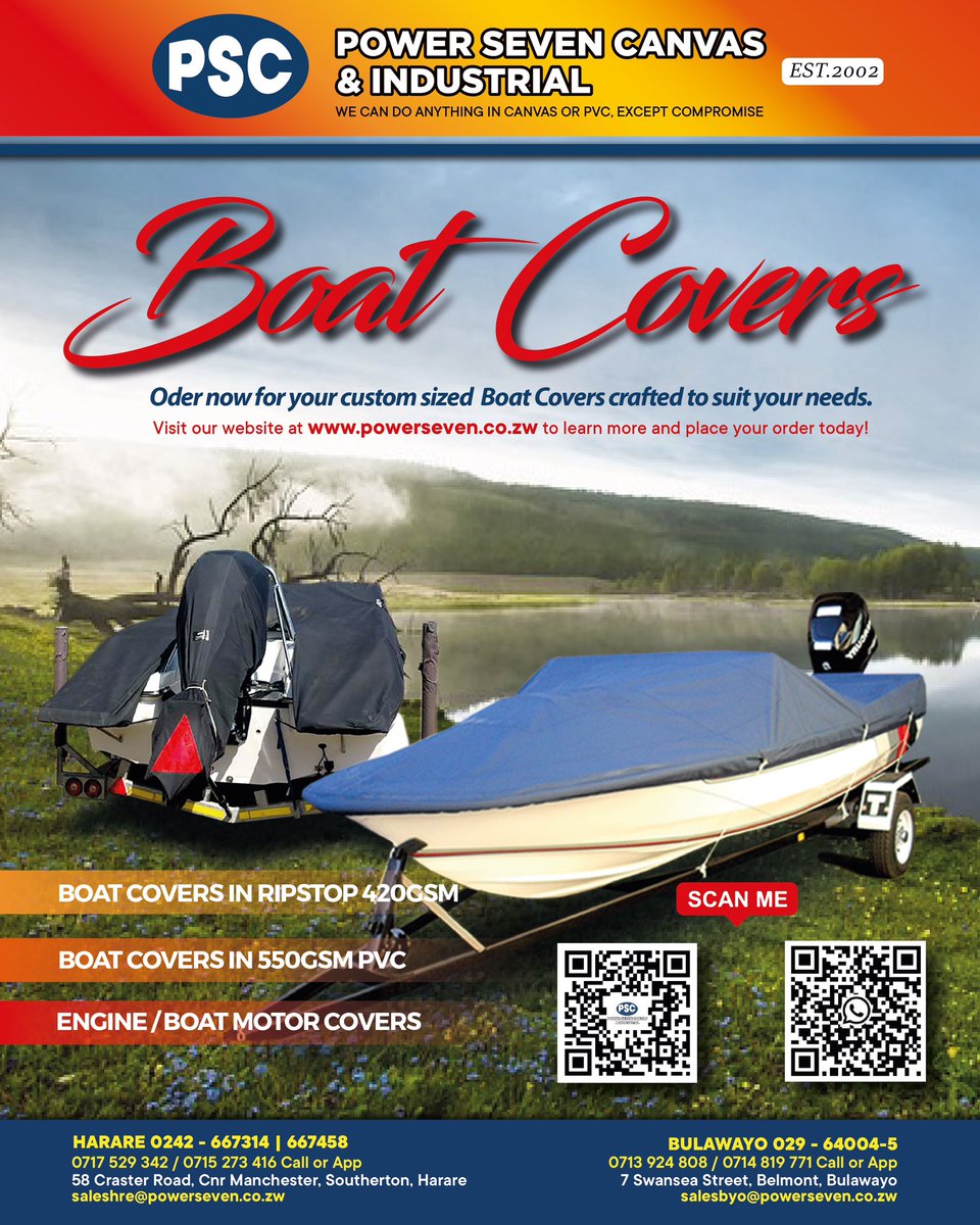 psc_zim's tweet photo. Canvas or PVC, we've got your boat covered! 🛥️ Durable protection for every adventure.

 #BoatCovers #Canvas #PVC #MarineGear #kariba #victoriafalls https://t.co/vXJV166yjN