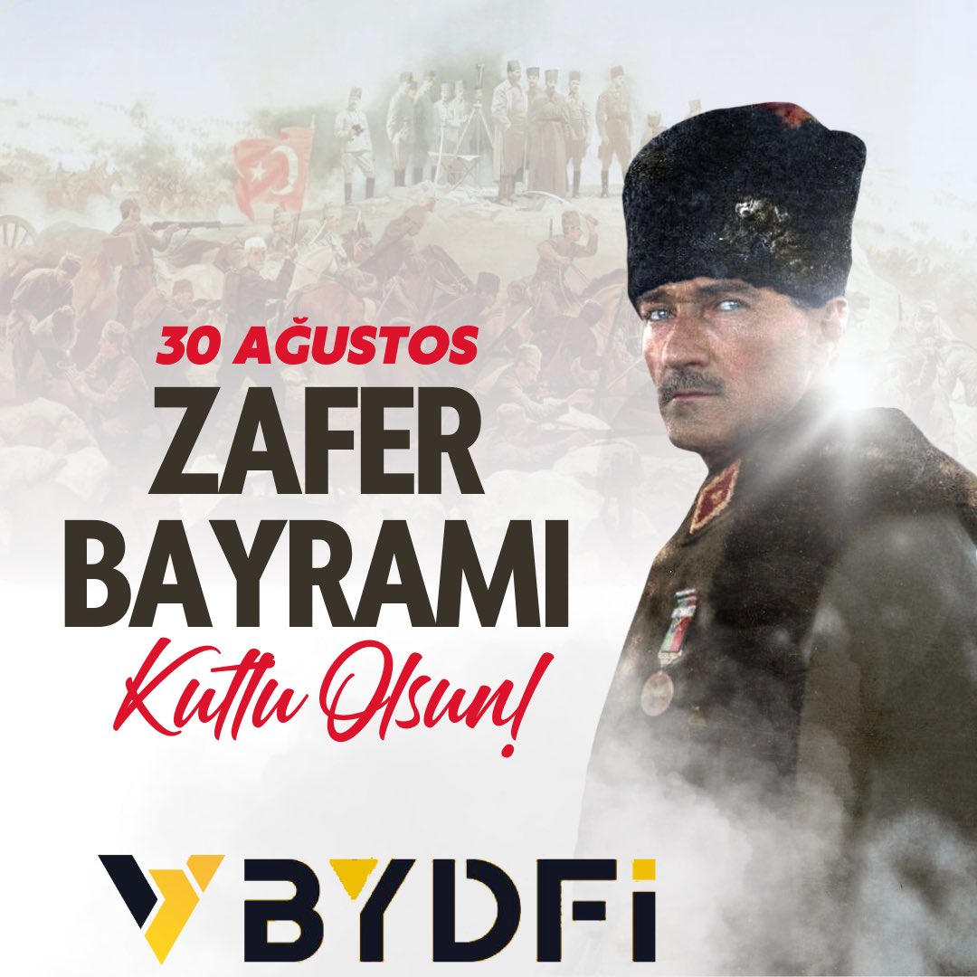 BYDFi_Turkiye's tweet photo. Bir milletin yeniden doğuşu, bir ulusun özgürlüğe yürüyüşü: 30 Ağustos Zafer Bayramı'mız kutlu olsun!" 🇹🇷🇹🇷🇹🇷

#ZaferBayramı #30agustos https://t.co/7swKAhHlmo