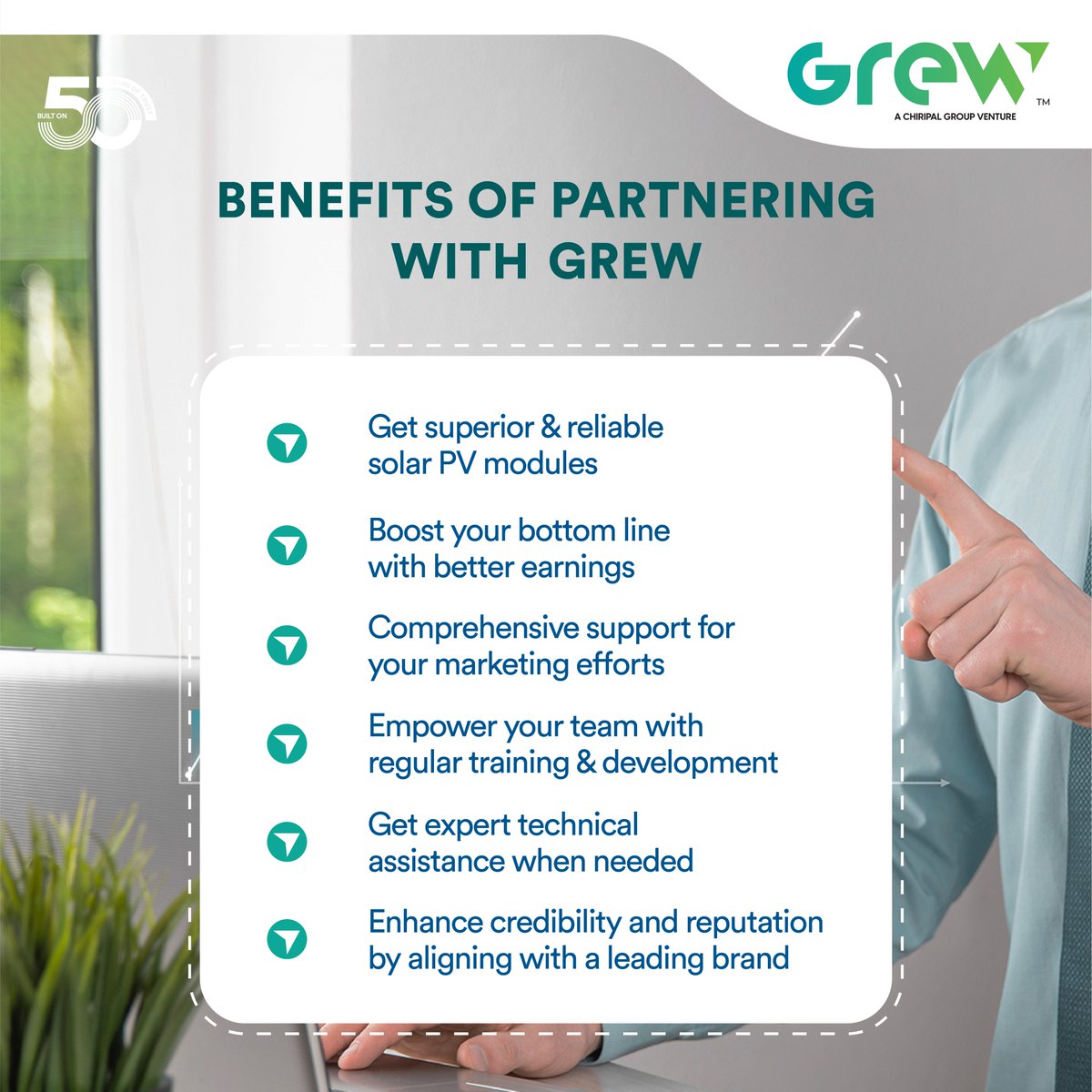 grew_solar's tweet image. Join forces with GREW and propel your business forward. Install our cutting-edge solar solutions and benefit from our exclusive technical support.

Email us at channel.partners@grew.one to get started.

#GREW #PoweringTheNext #NextGenModules #SustainableSoch #ChannelPartner