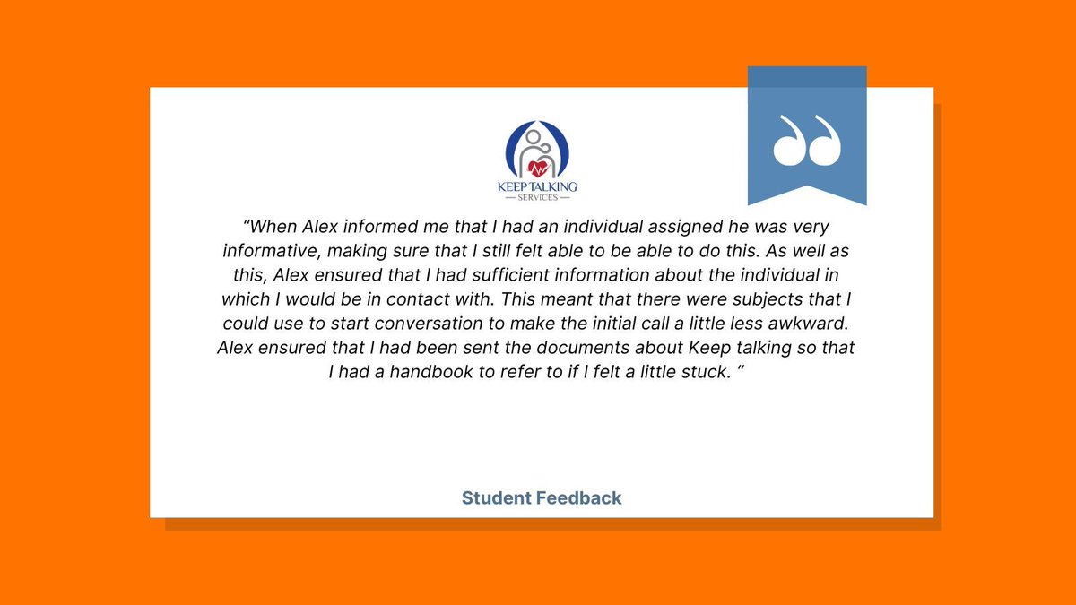 It's Feedback Friday! This time we are hearing from one of our amazing students speaking about their induction. We always strive to make sure our volunteers are prepared and ready to get talking! #proud #student #support #keeptalking