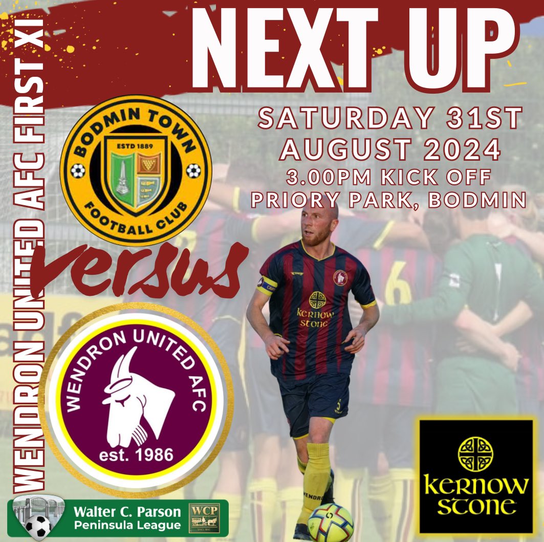 Wendron United AFC (@wendronutdafc) on Twitter photo ๐ง๐ต๐ถ๐ ๐๐ฒ๐ฒ๐ธ๐ฒ๐ป๐ฑโฆ
Our first team are back in <a href="/swpleague/">WALTER C. PARSON PENINSULA LEAGUE</a> as they take on <a href="/FCBodminTown/">Bodmin Town AFC</a>.
Please note that the ground car park is council owned; therefore, it is pay and display.
Get along to support the ๐s.
<a href="/Cornishfootball/">Dave Deacon</a>
<a href="/swsportsnews/">South West Sports News</a>
<a href="/NonLeagueHQ1/">NonLeagueHQ</a> ๐ง๐ต๐ถ๐ ๐๐ฒ๐ฒ๐ธ๐ฒ๐ป๐ฑโฆ
Our first team are back in <a href="/swpleague/">WALTER C. PARSON PENINSULA LEAGUE</a> as they take on <a href="/FCBodminTown/">Bodmin Town AFC</a>.
Please note that the ground car park is council owned; therefore, it is pay and display.
Get along to support the ๐s.
<a href="/Cornishfootball/">Dave Deacon</a>
<a href="/swsportsnews/">South West Sports News</a>
<a href="/NonLeagueHQ1/">NonLeagueHQ</a>
