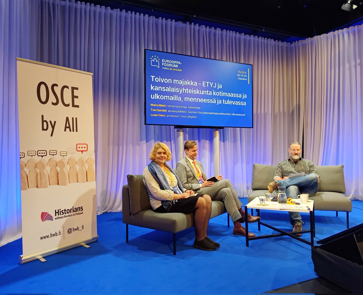Beacon of Hope - OSCE and Civil Society at Home and Abroad, Past and Future

Our panel at Europe Forum <a href="/Eurooppafoorumi/">Eurooppa-foorumi</a> has begun!

Panelists: Maria Mekri / <a href="/SaferGlobe/">SaferGlobe</a> &amp; <a href="/tonisandell/">Toni Sandell</a> / UM. Moderator: <a href="/Luikki/">Louis Clerc</a> 

Webcast:rajucast.tv/en/eurooppa-fo…