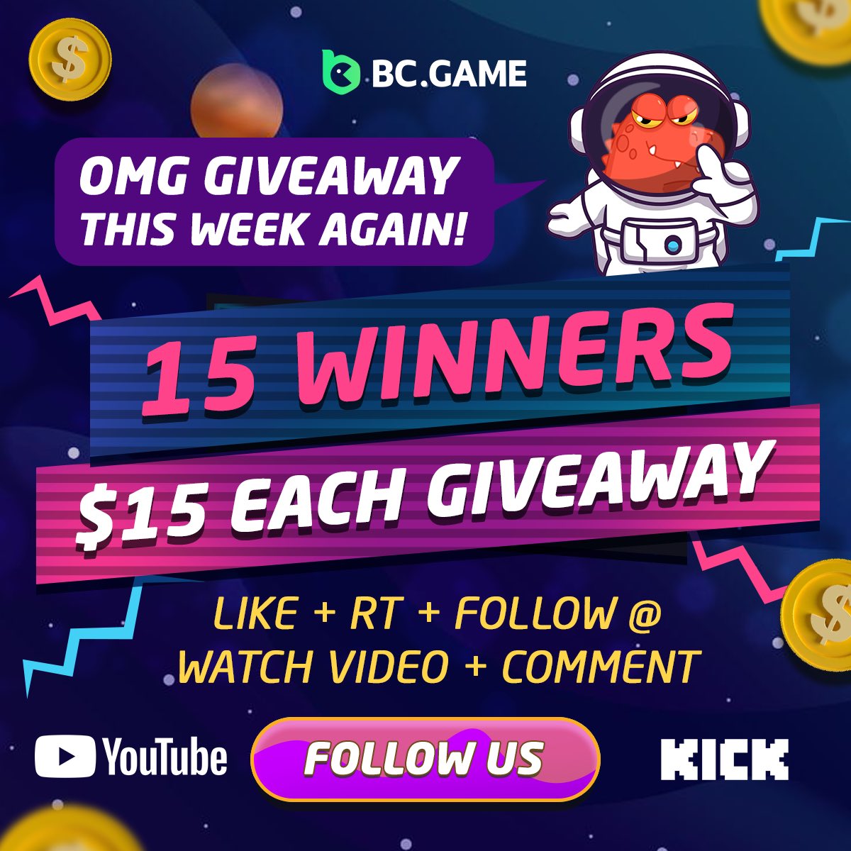 BCGame Live (@bcgamelive) on Twitter photo Heyyyyy😍THIS WEEK AGAIN
15 Winners x $15 each #GIVEAWAY
✅Like + RT <a href="/bcgamelive/">BCGame Live</a>
✅Follow YouTube : bit.ly/4fwqjZz
✅Follow Kick/Twitch (Link in Bio👀)
COMMENT BELOW WITH :
✅SCREENSHOT WITH YOUR YOUTUBE
✅YOUR BC UID
💚 GOOD LUCK! 💚 Heyyyyy😍THIS WEEK AGAIN
15 Winners x $15 each #GIVEAWAY
✅Like + RT <a href="/bcgamelive/">BCGame Live</a>
✅Follow YouTube : bit.ly/4fwqjZz
✅Follow Kick/Twitch (Link in Bio👀)
COMMENT BELOW WITH :
✅SCREENSHOT WITH YOUR YOUTUBE
✅YOUR BC UID
💚 GOOD LUCK! 💚
