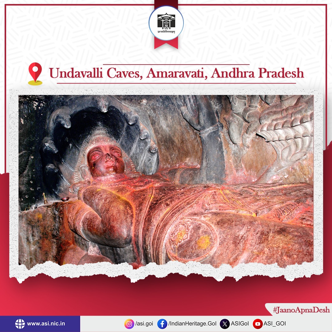 ASIGoI's tweet photo. This 7th century four-storeyed cave complex has been carved out in sandstone hill and is an amazing example of rock-cut architecture. One of the caves houses a sculpture of Lord Vishnu in a sleeping position, which is its distinctive feature. (1/2) https://t.co/sHTZHEdHps