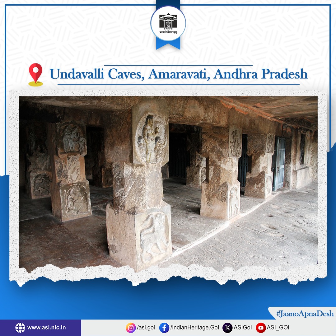 ASIGoI's tweet photo. This 7th century four-storeyed cave complex has been carved out in sandstone hill and is an amazing example of rock-cut architecture. One of the caves houses a sculpture of Lord Vishnu in a sleeping position, which is its distinctive feature. (1/2) https://t.co/sHTZHEdHps