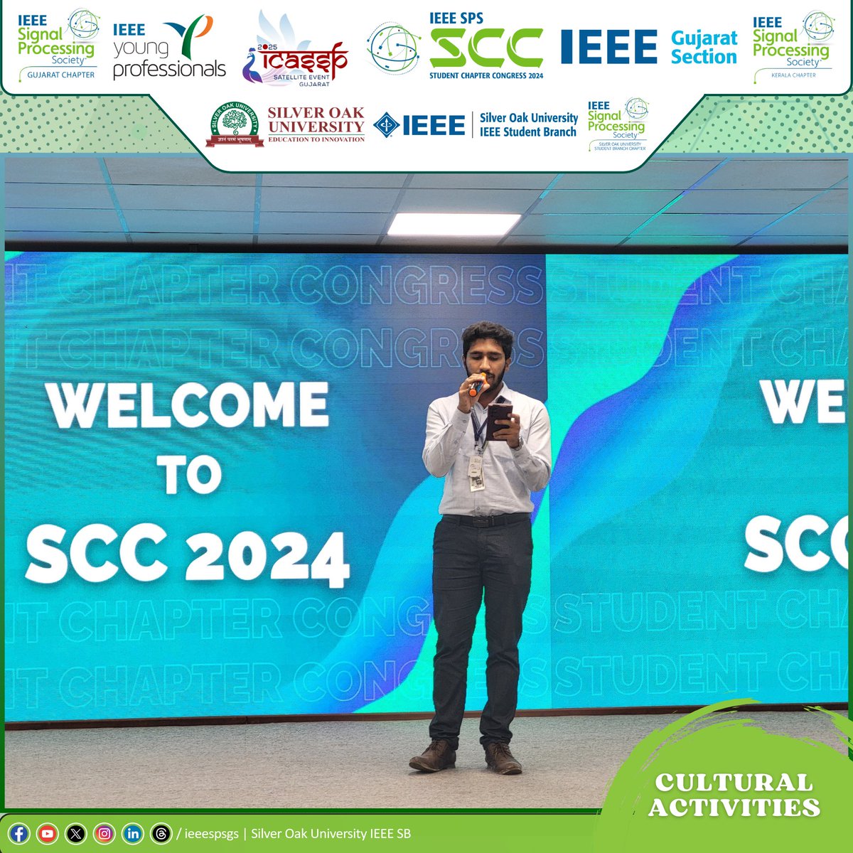 IEEE_SilverOak's tweet photo. Cultural session at “IEEE #SPS #StudentChapterCongress 2024” organised by #IEEESPSGC , #IEEEYPAG & #IEEESOUSPSSBC started with a mesmerizing Ganesh Vandana, leading attendees to a fun quiz & an open mic for participants to showcase their talents. Stay tuned for more! #ieee #sou. https://t.co/g91KFtL2NK