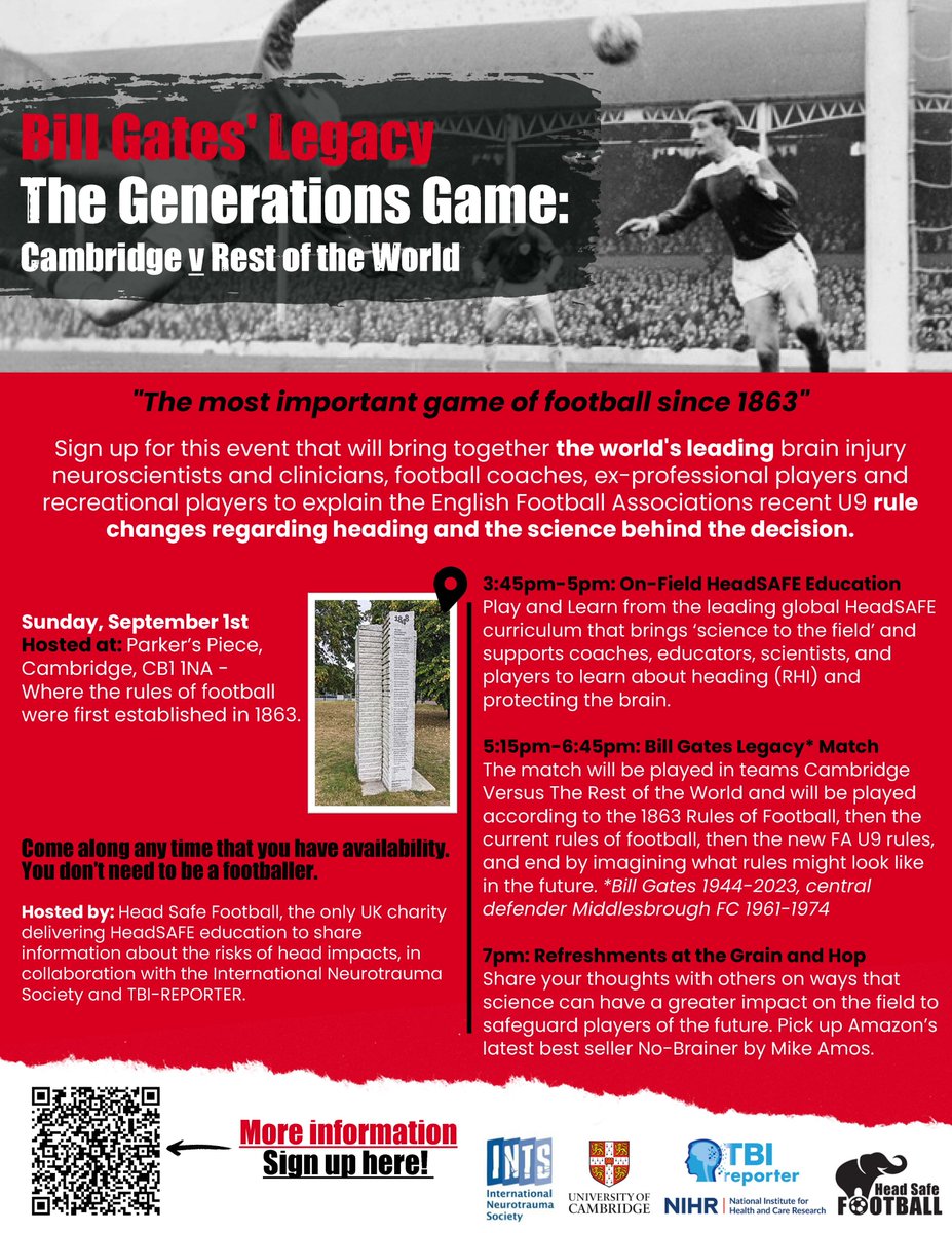If your available  our own Professor Fiona Lecky is playing in this match on Sunday. #https://twitter.com/headsafecharity