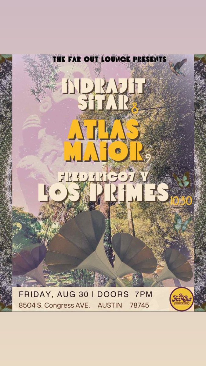 Atlas Maior (@atlasmaior) on Twitter photo Atlas Maior at @thefaroutaustin Friday August 30th, with @indrajitsitar and <a href="/frederico7music/">Frederico7</a>
Ticket link in bio, or below:
tickettailor.com/events/thefaro… Atlas Maior at @thefaroutaustin Friday August 30th, with @indrajitsitar and <a href="/frederico7music/">Frederico7</a>
Ticket link in bio, or below:
tickettailor.com/events/thefaro…