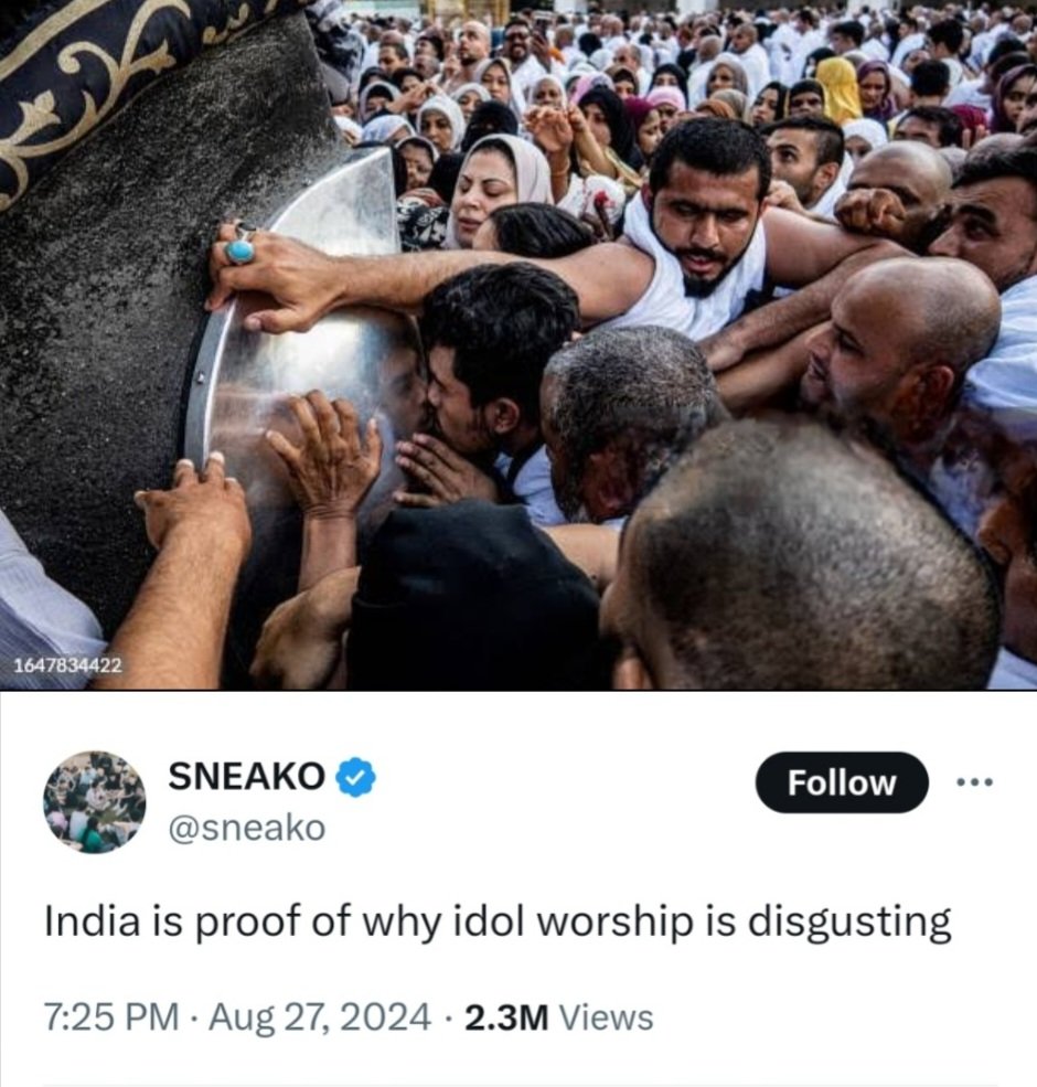 Incognito_qfs's tweet photo. Every year millions of muslims go to Meeca and worship & kiss the "Black Stone" in Kaaba.

Remember, millions of Abduls from all over the world kiss it & lick it and they never wash it. 😭

Sneako is a muslim and when he says that "Idol Worship" is disgusting, I agree with him.
@sneako