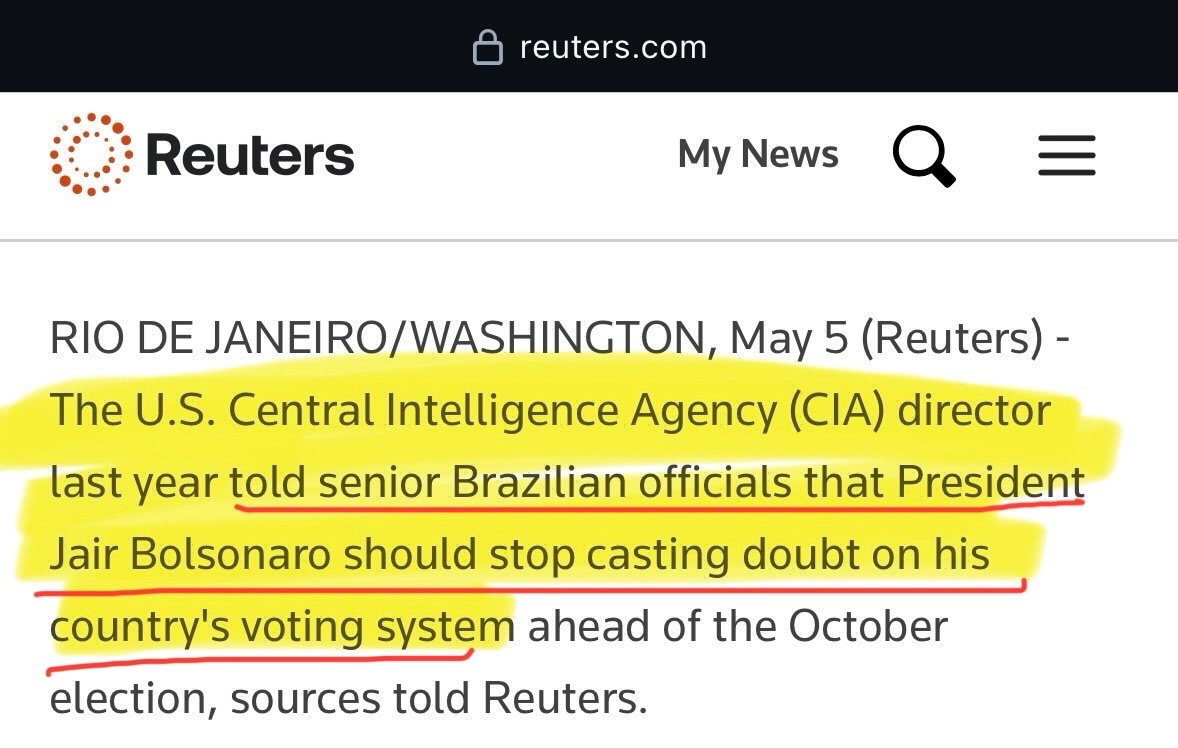 MikeBenzCyber's tweet photo. The US State Dept called in massive favors &amp; leveraged personal connections to build voting machines for Lula-aligned Brazil officials and then the CIA warned Bolsonaro not to mess with or cast doubt on all the new US State Dept-secured voting machines determining his election https://t.co/eo4QEP1RKa