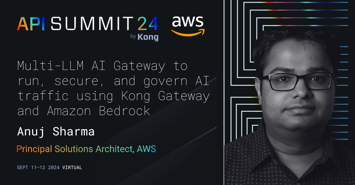 You want robust LLM app security?
You’ve got it. ✔️

We are thrilled to welcome <a href="/anujsharma5/">Anuj Sharma</a>, Principal Solutions Architect at <a href="/awscloud/">Amazon Web Services</a> to #APISummit24 for a practical session on how to build a multi-LLM AI gateway using Kong Gateway and <a href="/amazon/">Amazon</a> Bedrock. konghq.com/events/confere…