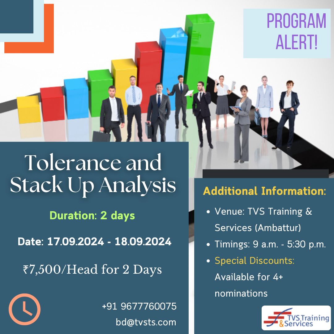 tvs_ts_official's tweet image. 🚨 Program Alert: Tolerance &amp;amp; Stack Up Analysis 📊
Sharpen your technical skills in our 2-day workshop on 17-18 Sept. at TVS Training &amp;amp; Services, Ambattur.
Cost: ₹7,500/Head
📞 Register: +91 9677760075 | bd@tvsts.com
#ToleranceAnalysis #TechnicalSkills #TVSTraining