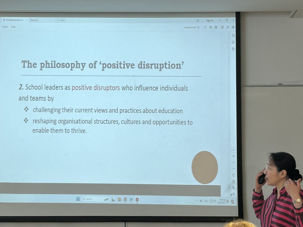 UofGHeadship's tweet photo. Fabulous and wholly relevant presentation from #ISSPP @ECER_EERA #ECER2024 What drives the successful disruptive leader? Courage and imagination to disrupt - imagining what could be…. Thank you Prof Ching Gu @CEL_IOE and Prof Christopher Day @UniofNottingham #PositiveDisruption https://t.co/QJrBT4z1C3