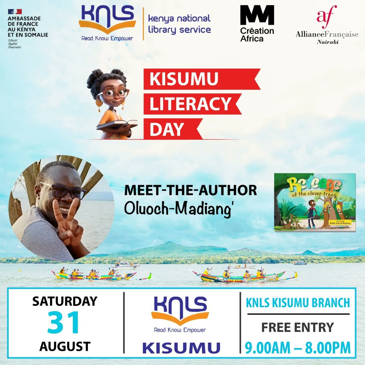 Eewangari's tweet photo. Oyaore Kisumo β€οΈ
I'm your guest, and tomorrow we have a date! Looking forward to a conversation with fellow peddlers of words Oluoch-Madiang and the man with a tongue twisting name George Chunga WuodJomariek of the Story Makers Society.
#kisumu
#AllForBooks
#readingiscool https://t.co/FYWSvQo181
