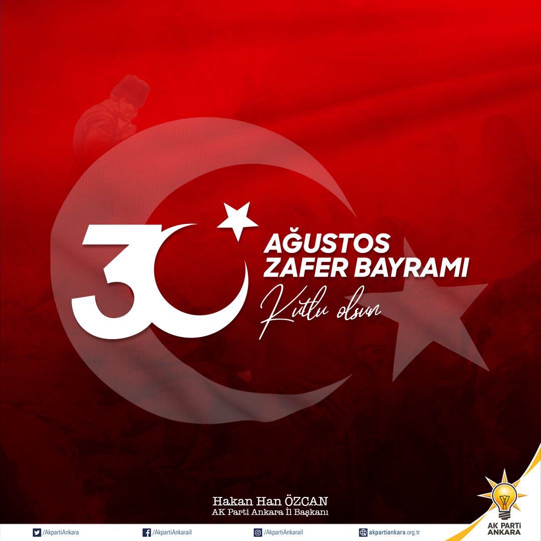 "Ya istiklal ya izmihlal" tercihine karşı canı pahasına "ben ezelden beridir hür yaşadım hür yaşarım" cevabını veren aziz milletimizin 30 Ağustos Zafer Bayramını kutluyor, Gazi Mustafa Kemal Atatürk başta olmak üzere tüm kahramanlarımızı saygı ve minnetle yad ediyorum.