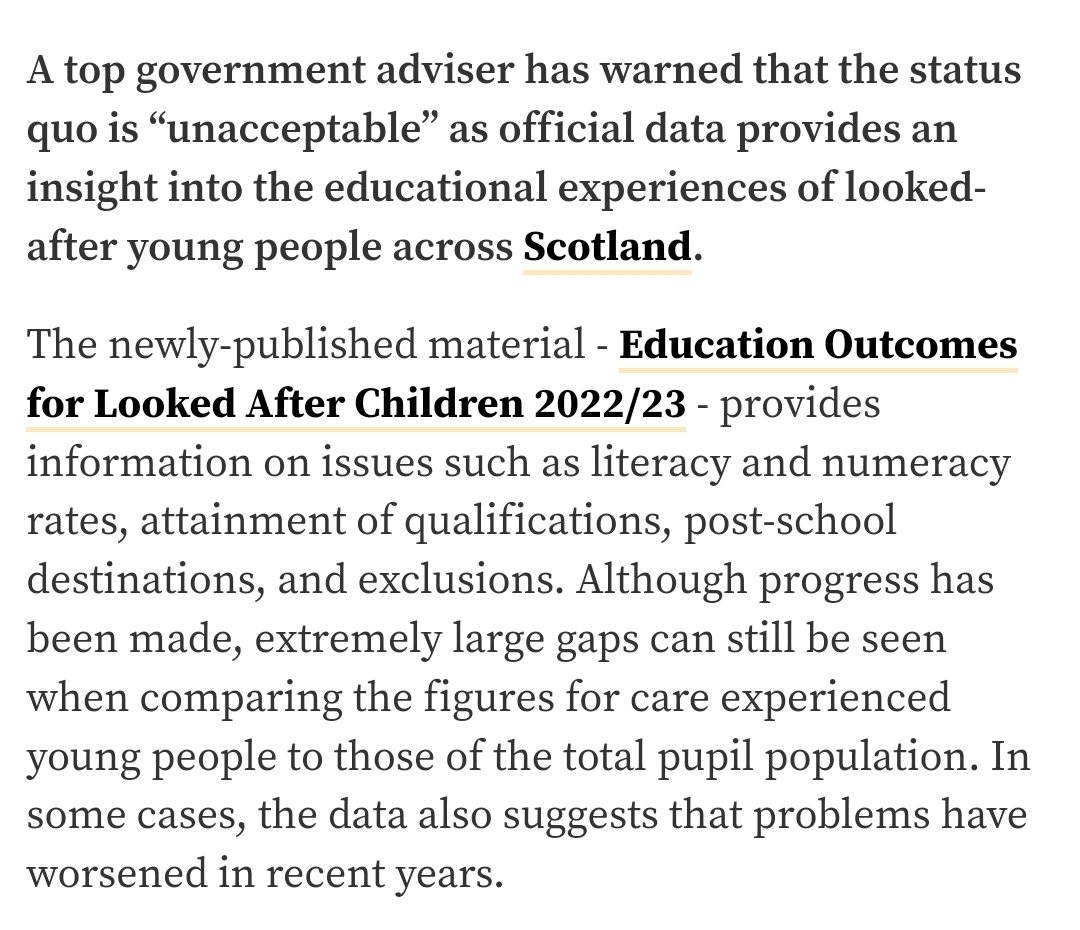 The latest data on education outcomes for care-experienced young people has been released, with experts raising concerns about how looked-after children are being treated by the school system.

heraldscotland.com/news/24549636.…