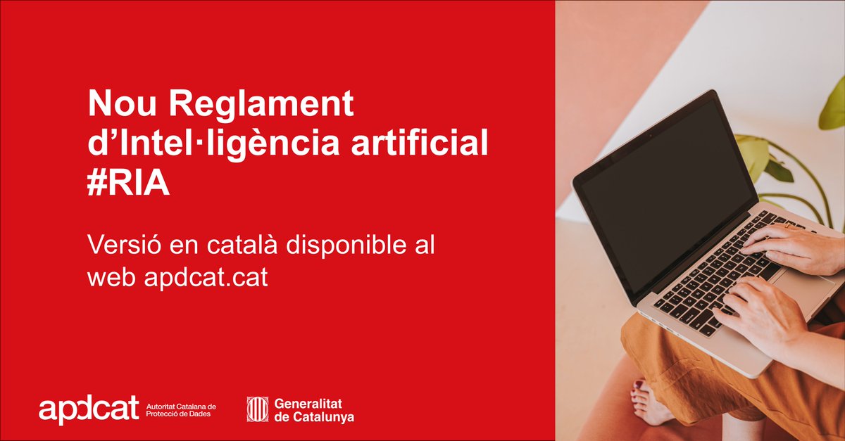 apdcat's tweet photo. #SabiesQue pots consultar el nou Reglament d'Intel·ligència Artificial de la #UE en català? Visita el nostre web i accedeix a normativa internacional vinculada a la #ProteccióDeDades 👇https://t.co/oiU6VxnYq0 https://t.co/wiKvZelPe1
