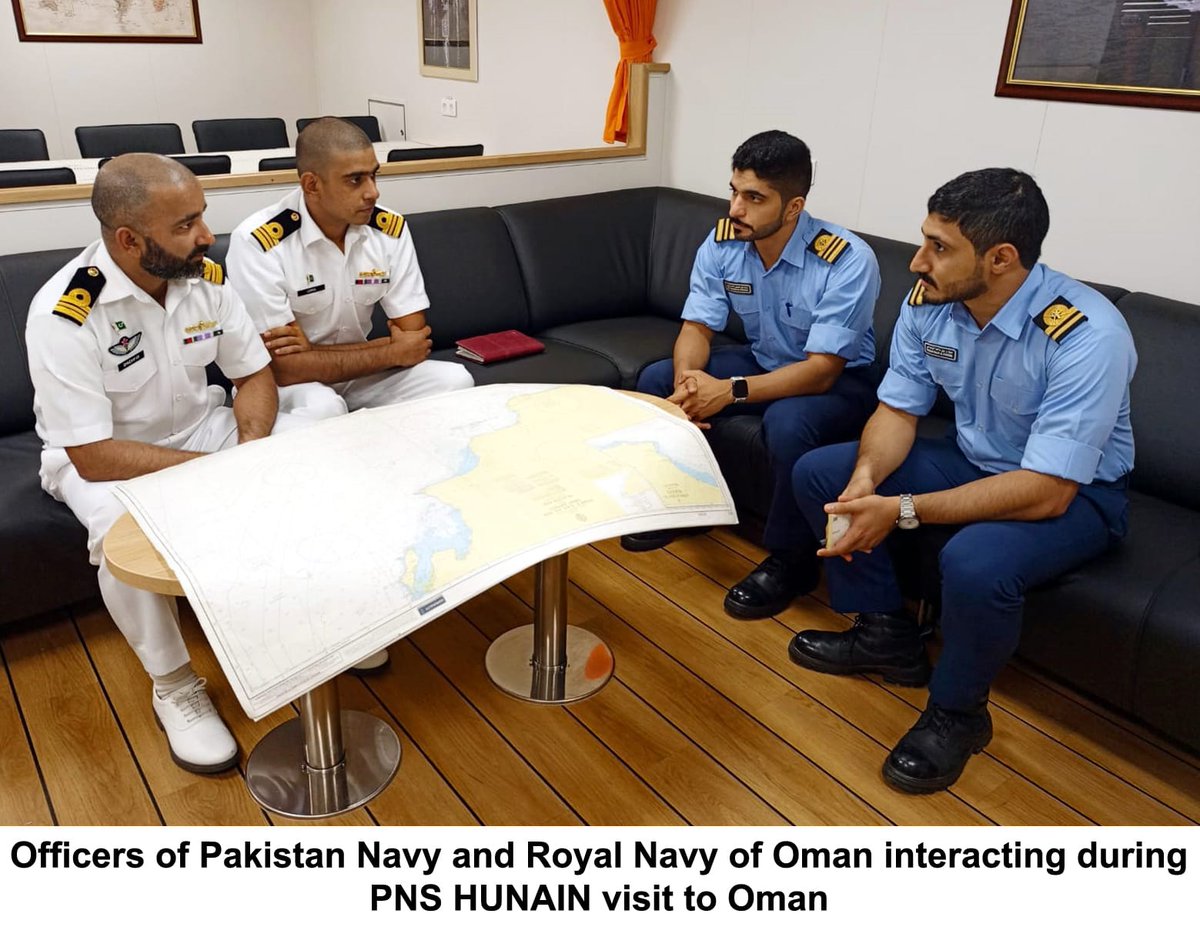 dgprPaknavy's tweet photo. #PakNavy Ship #HUNAIN visited Oman & participated in bilateral Exercise with RNOV #SADH of Royal Navy of Oman. During stay, various bilateral activities & exchange visits were conducted. Visit will further strengthen bilateral relations b/w two navies. (1/2) https://t.co/vjjW8tBR0f