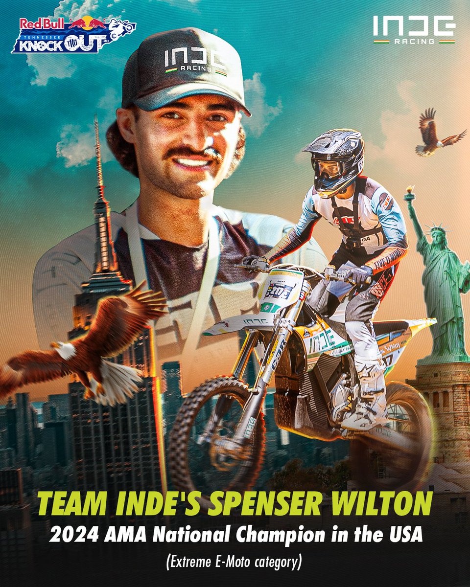 IndeRacing's tweet photo. 𝐈𝐍𝐃𝐄'𝐒 Spencer 𝐒𝐨𝐚𝐫𝐢𝐧𝐠 𝐇𝐢𝐠𝐡 in the US! 🦅

He takes the No. 1⃣ Spot and is the 𝘼𝙈𝘼 𝙉𝙖𝙩𝙞𝙤𝙣𝙖𝙡 𝘾𝙝𝙖𝙢𝙥𝙞𝙤𝙣 in Extreme E-Moto category at the Red Bull Tennessee Knockout Extreme Enduro 2024! 🏆

#INDEExplorer #MotocrossIndia #FIMEExplorer #RacingIndia #INDERacing #KSGSports