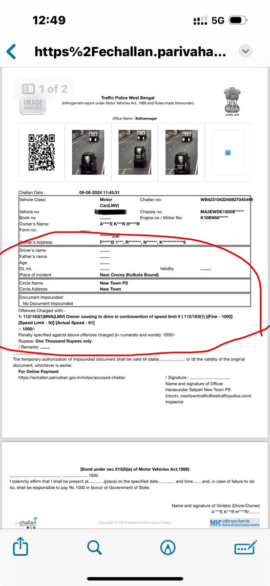 TweetsofArka's tweet photo. Traffic Dept of @bidhannagarpc fines for overspeeding @ 61km/hr while they fixed normal speed limit on a Highway to be 50km/hr as per the challan received !Astonishingly they have not put any sinages/boards indicating the speed limit  they have decided ! @BidhannagarCP @WBPolice https://t.co/QGDEs1Wuoy