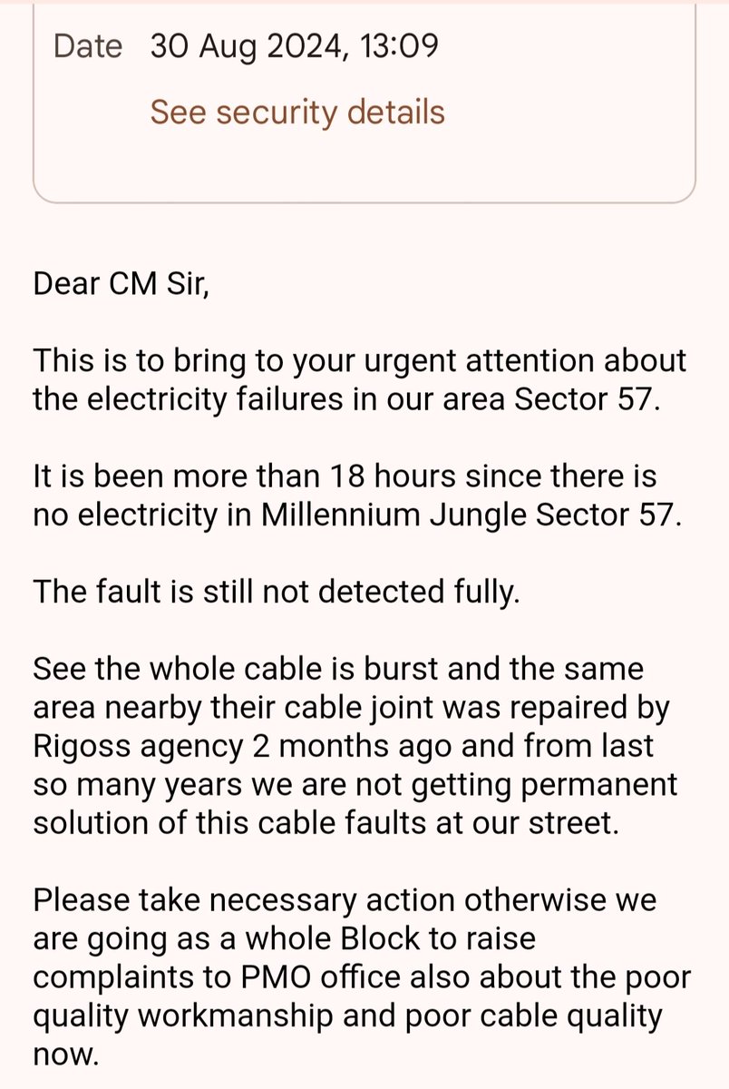 FundTechie's tweet photo. @cmohry @PMOIndia @DC_Gurugram @OfficialGMDA
@DHBVNL  
No Electricity from last 18 hours in Sector 57 B BLOCK.
Please see the poor quality of cables in Millenium Jungle city where top most tax collection is being collected. Kindly check your emails.
@rwasushantlok2 @SdmGurez https://t.co/bDShRsSJ7B