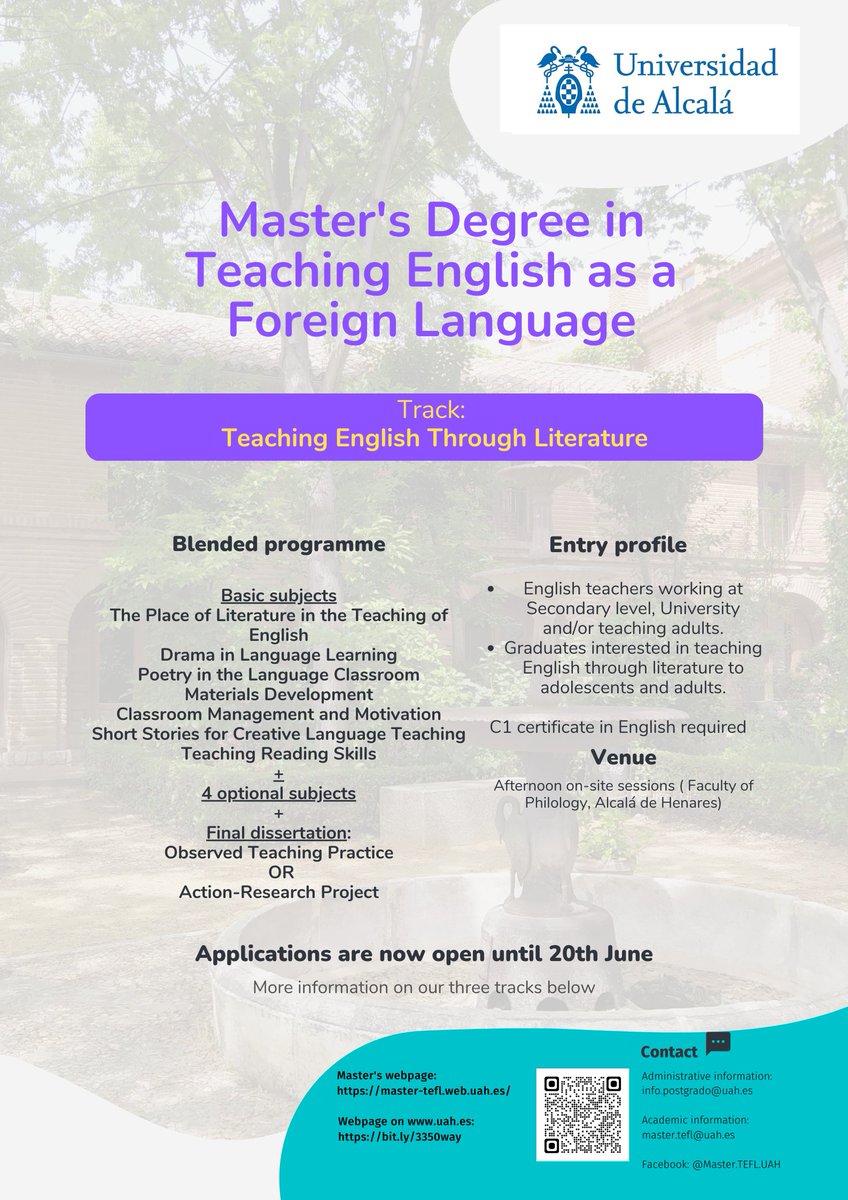 👉 Último día para preinscribirse en nuestro Máster de Enseñanza del Inglés #MasterTEFL_UAH <a href="/posgradoUAH/">Posgrado UAH</a> 
🚨Últimas plazas🚨 en dos itinerarios.
¡Te esperamos!
