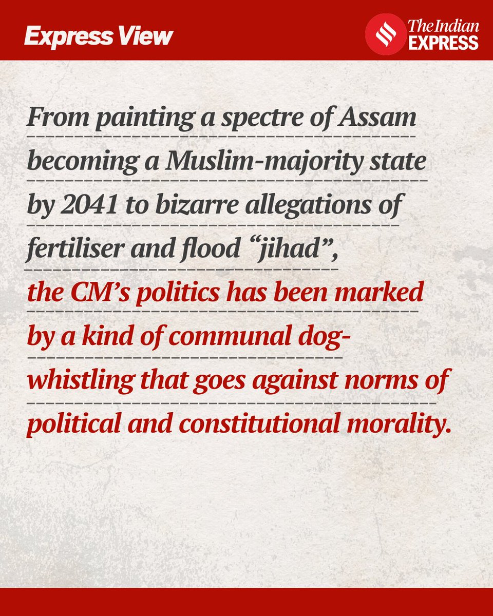 IndianExpress's tweet photo. #ExpressEditorial | Soon after he won a third term to office, Prime Minister Narendra Modi had underlined that the “Constitution is our guiding light…”
The Assam CM appears not to have heard or heeded the PM’s message.
Read more 👇🏻🔗 https://t.co/syluoUSZK0 https://t.co/In1YaU2iLk