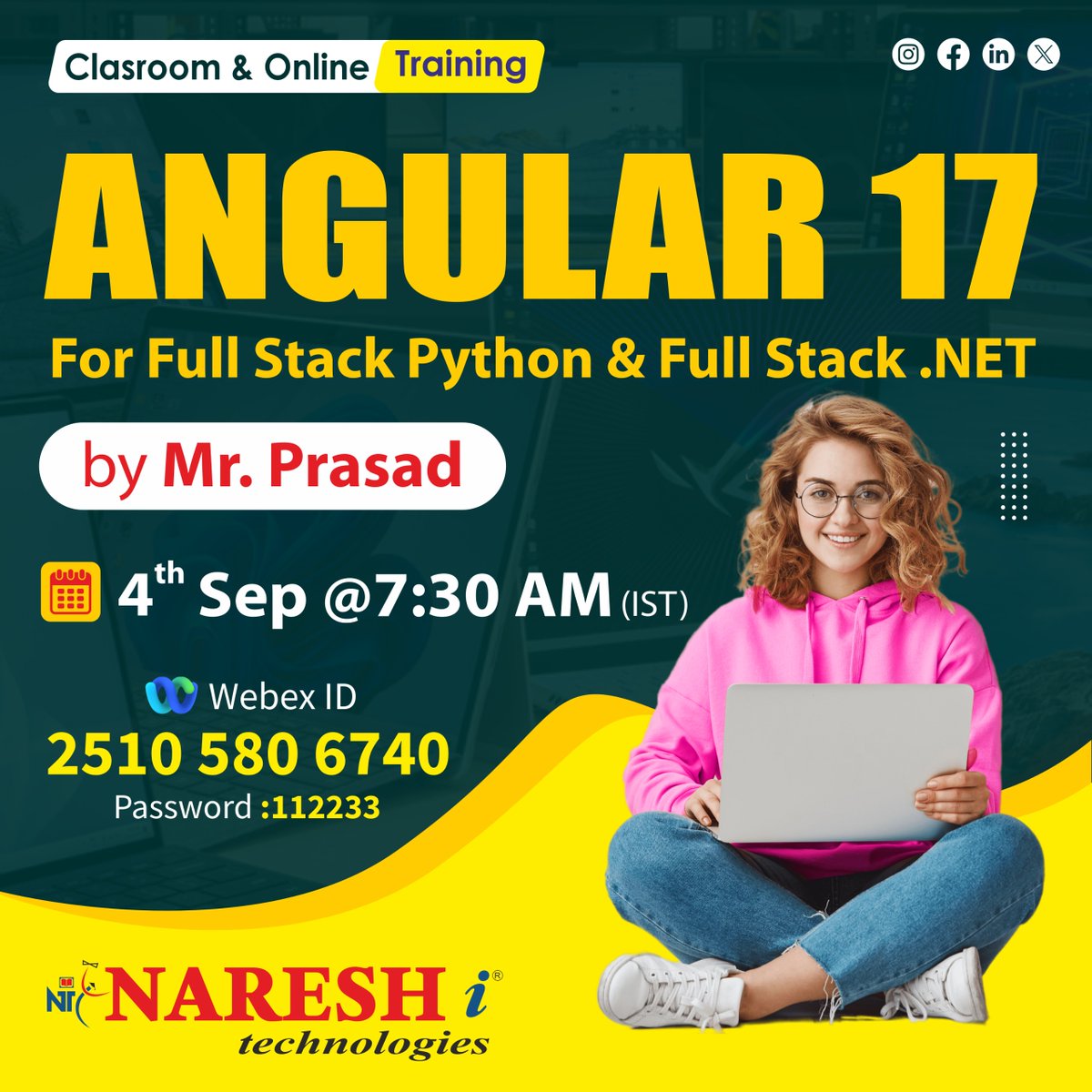 nareshitech's tweet image. ✍️Enroll Now: shorturl.at/w2tXQ
👉Attend Free Demo On Angular 17 by Mr. Prasad
📅Demo On: 4th Sep @ 7:30 AM (IST)
For More Details:
nareshit.com/courses/angula…
#angular17 #webdevelopment #fullstackjava #Nodejs #learning #onlinetraining #education #software