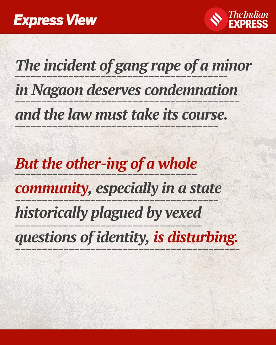 IndianExpress's tweet photo. #ExpressEditorial | Bengali Muslims, pejoratively referred to as “Miyas”, have been beleaguered by xenophobic attacks.
Part of the problem is a narrow politics that takes a zero-sum view of the state’s diversity and paints them as locked in constant competition and conflict with indigenous people, who largely live in Upper Assam, on matters of jobs and resources, culture and language.
Read more 👇🏻🔗 https://t.co/jV0jrYO7nx