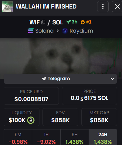 Pamp_It_'s tweet photo. WALLAHI IM FINISHED $WIF at $858k mc from Pumpfun. Token was created 4hrs ago, dev bought over 80%+ of supply using various wallets and has split supply in 0.6 - 0.22% bundles to dozens of fresh wallets. They seem to also be behind $RIZZ, #KILLHUMANS , $wabbit 🤦which rugged. https://t.co/yUD9iJdVGi