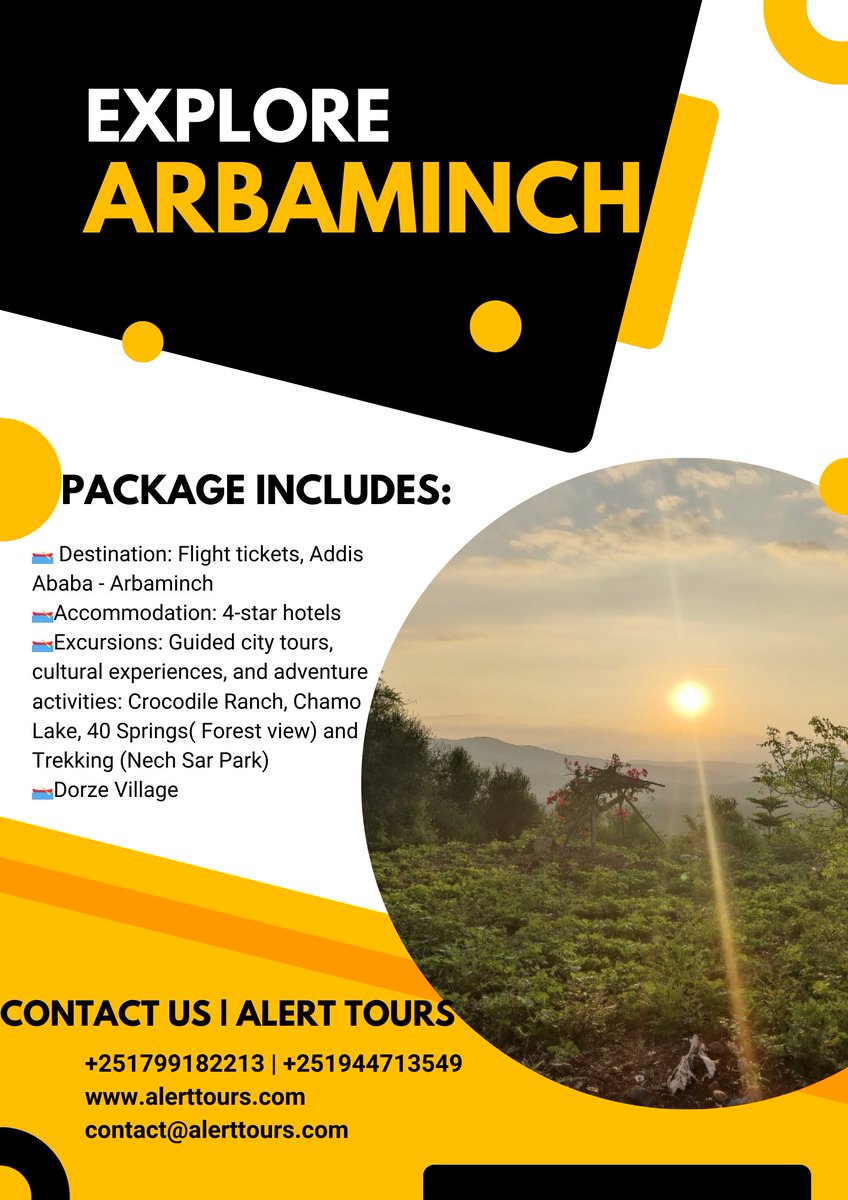 🌅 EXPLORE ARBAMINCH 🌅
Contact +251799182213 | +251944713549  WhatsApp | Telegram <a href="/alerttour/">Grégoire Letellier🔧</a> 
alerttours.com | contact@alertours.com
#meklitmt  #hiking #trekking #explore #travel  #blog #nature #mountain  #alerttours
Book now and embark on the Journey of a Lifetime!