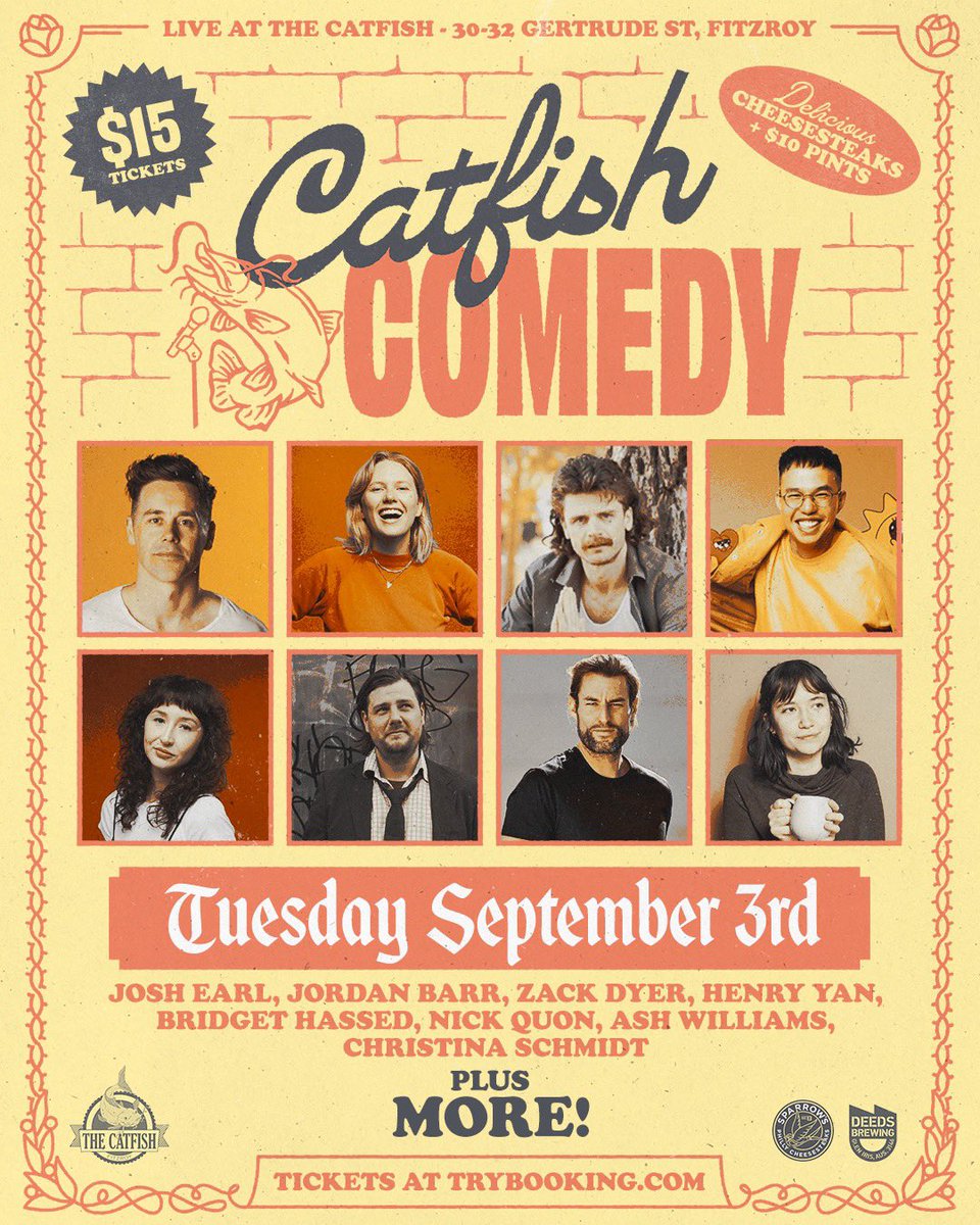 Another sick lineup for this Tuesday’s show!!
Come grab some cheap beers, eat some good food and stick around for some of the best comedy in town! 😎

trybooking.com/events/landing… 🎟️

#melbourne #thingstodoinmelbourne #whatsonmelbourne #micf #comedy #melbournefoodie #melbournebars