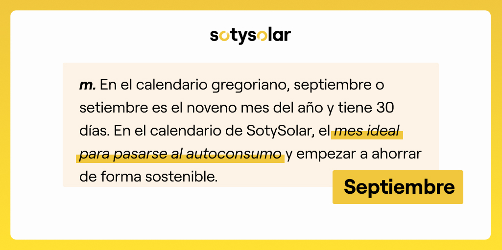 Sí, cualquier mes es increíble para pasarse al autoconsumo. ☀️

Pero, ¿por qué esperar al siguiente? ¡Septiembre es el mes!💛

Súmate a @sotysolar y al autoconsumo y empieza a ahorrar de forma sostenible.

¡Te estamos esperando!🫰🤝