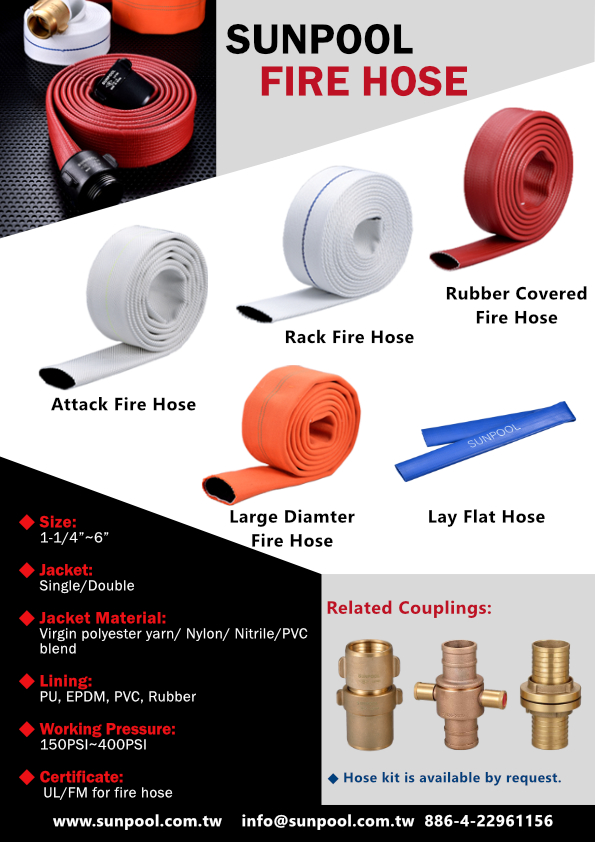 sunpool_int's tweet photo. Not sure which fire hose you need? SUNPOOL has you covered! From high-pressure Attack Hoses to Rack Hoses and Large Diameter Hoses, we offer a range of options with various linings and fittings. Custom lengths available. Contact our sales team today! #FireHose #SUNPOOL #Layflat https://t.co/2RLjz9bAWc