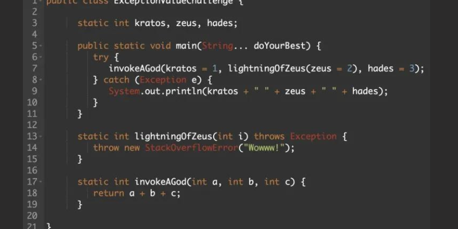 RafaDelNero's tweet image. Dive into the Exception Value Greek Gods Challenge! 🧩 Explore Java bugs and edge cases. Decode value changes during Exception handling in this unique challenge!

🔗 bit.ly/44Mnxug

#Java #JavaChallenge #ExceptionHandling